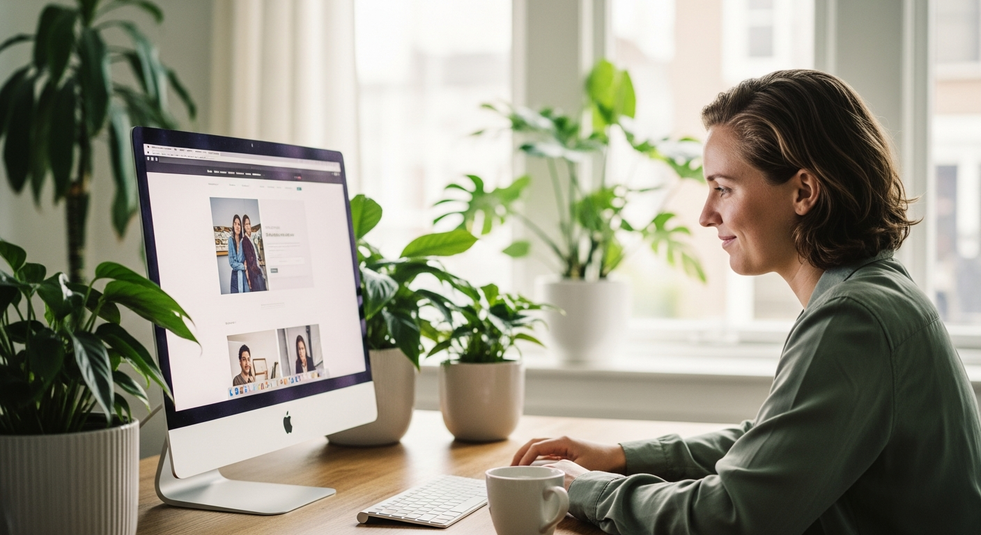 Moderne website ontwikkeling met code op scherm en design elementen